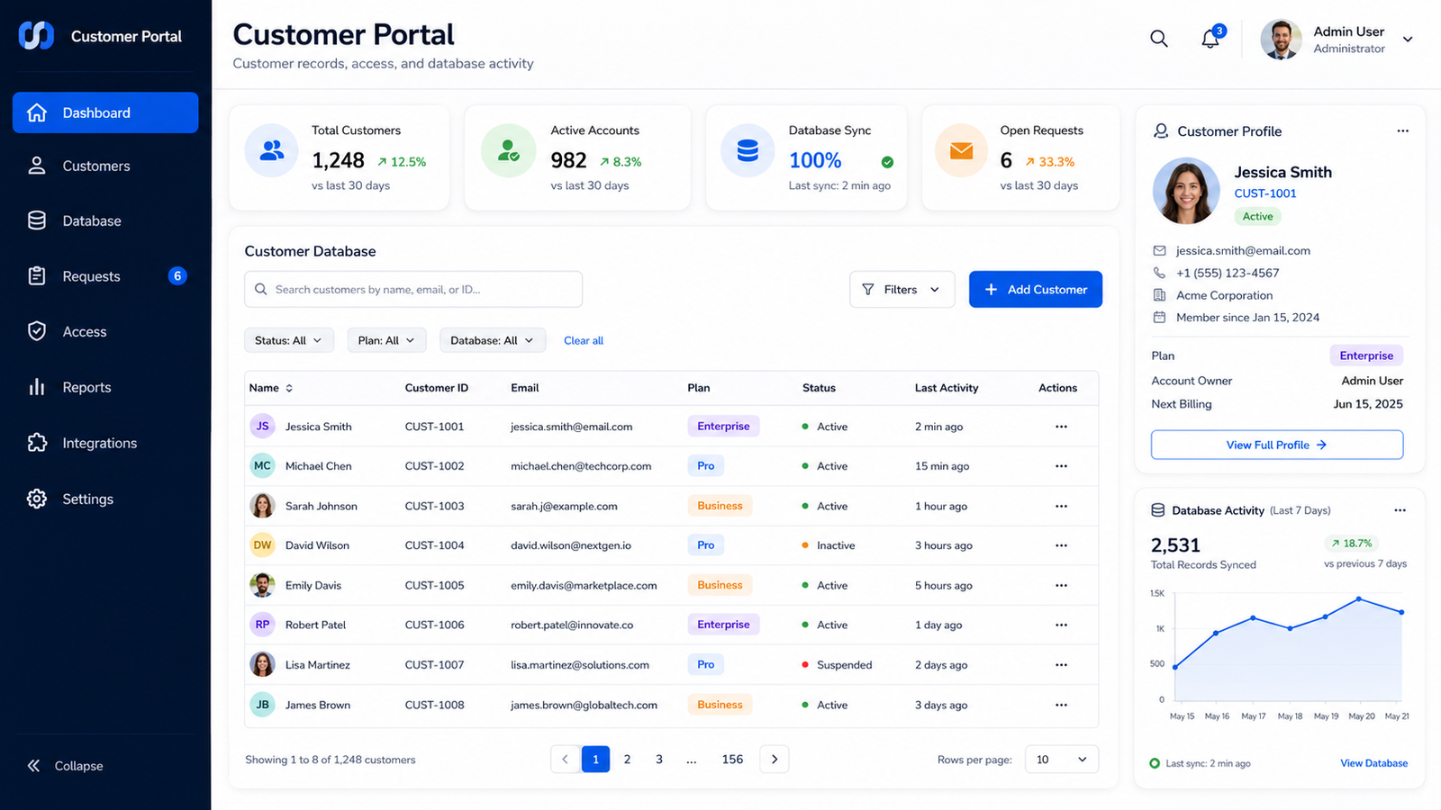 Customer portal UI mockup screenshot
